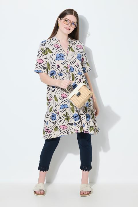 Produktbild Ulla Popken Longshirt, Blüten, A-Linie, Polokragen, Halbarm (46, 48)
