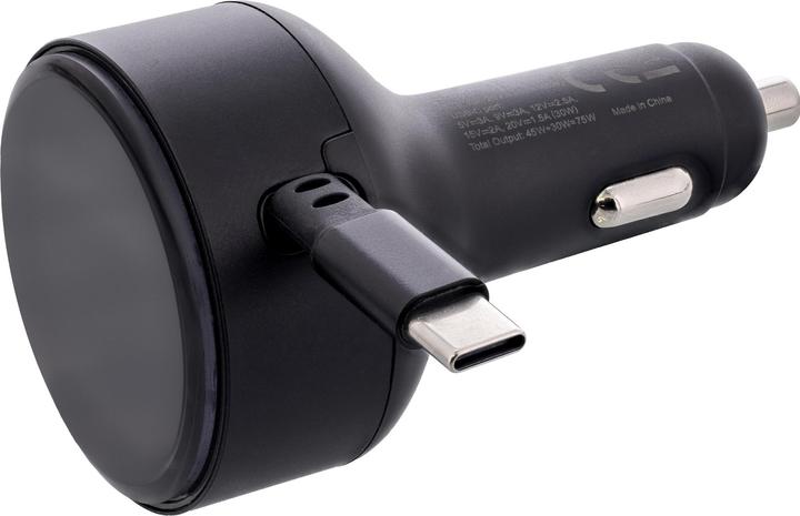 Produktbild InLine ® Dual USB-C KFZ Stromadapter 12/24V, ausziehbares Kabel + Buchse, 75W