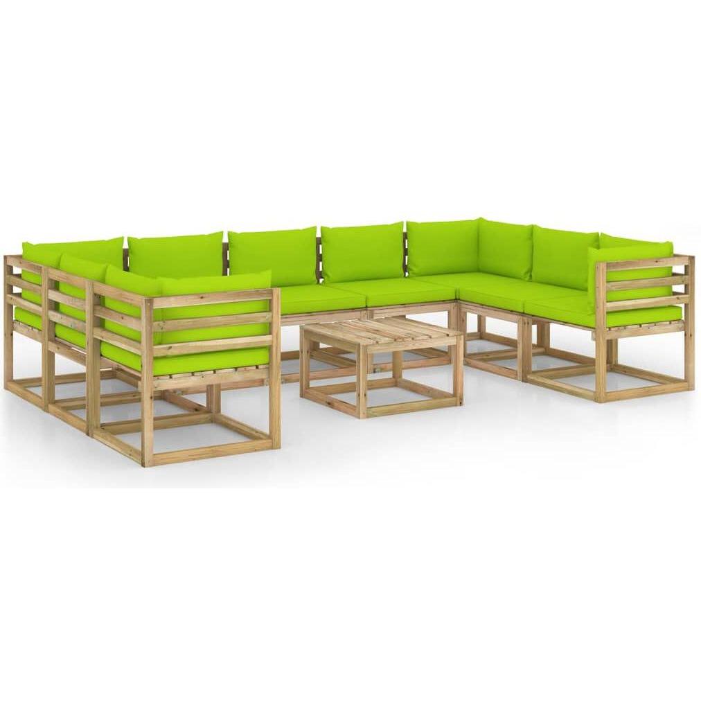 Thumbnail - VidaXL, Gartenlounge, 10-tlg. Garten-Lounge-Set mit Kissen Imprägniertes Kiefernholz