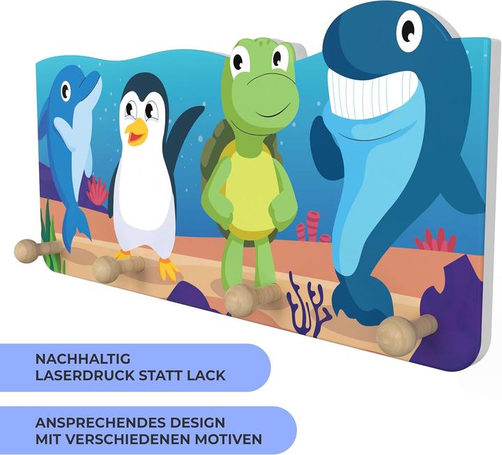 Image du produit Bunnyboo Kindergarderobe aus Holz mit 4 Haken (Unterwasser)