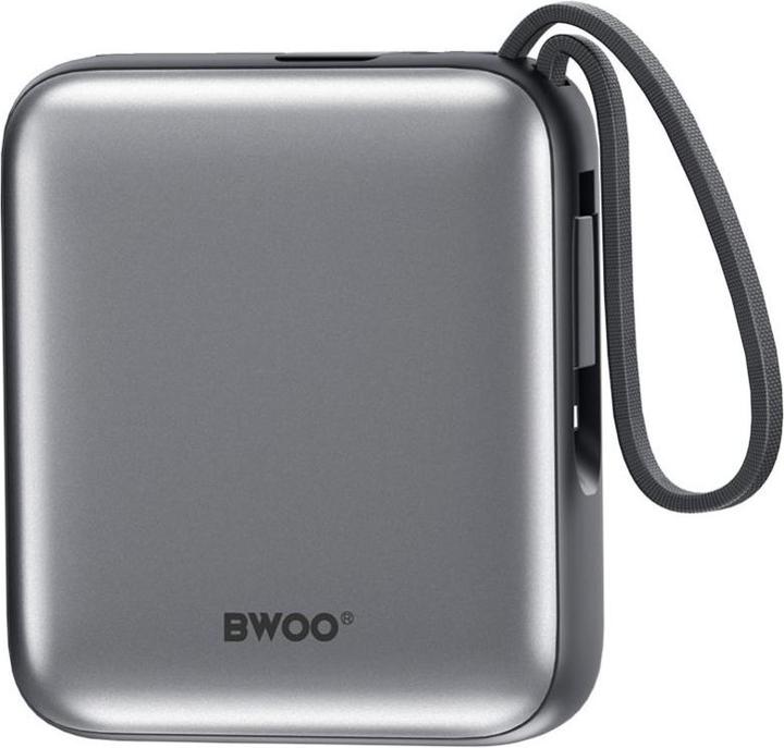 Actual product image Bwoo power bank P74 22.5W 20000 mAh with 2 built-in cables 1 x USB-C 1 x Lightning black (10000 mAh, 22.50 W)