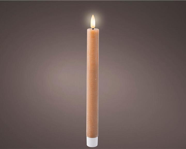 Actual product image Lumineo LED taper candle wax light brown/warm white 24,5cm Set2 (2x)
