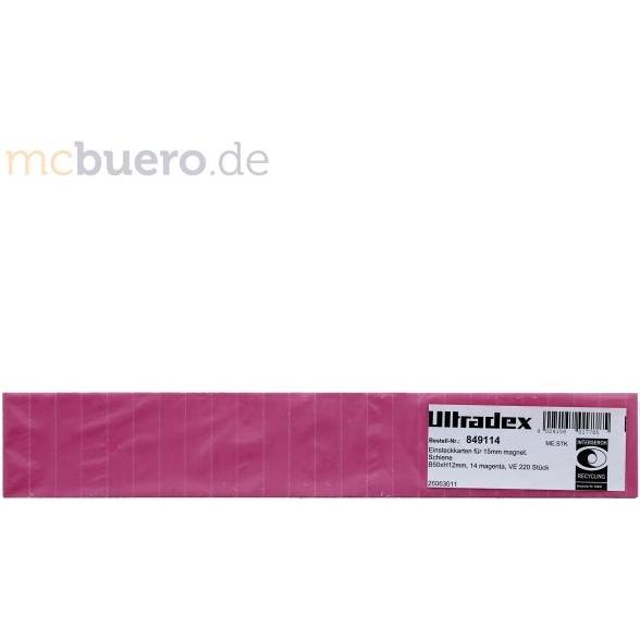 Ultradex, Kartenaufbewahrung, Einsteckkarten für 15mm Einsteckschiene 50x12mm magenta VE=220 Stück