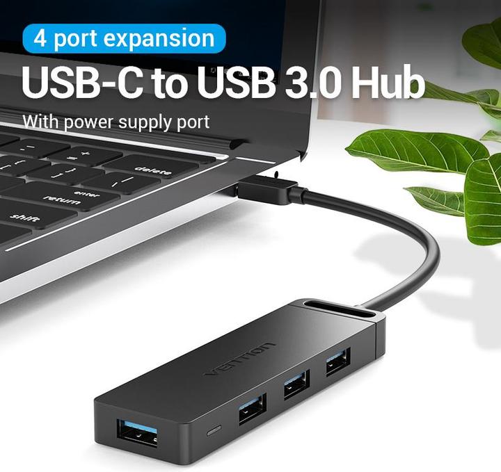 Produktbild Vention USB-C to USB3.0 x 4 Hub with Power Supply Juodas 0.15m (USB-C, 4 Ports)
