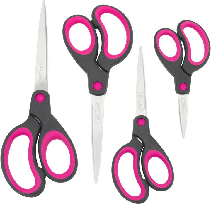 Rapesco Soft Grip Scheren RA-1575 (pink), Paket à 4 Stück (21.50 cm)