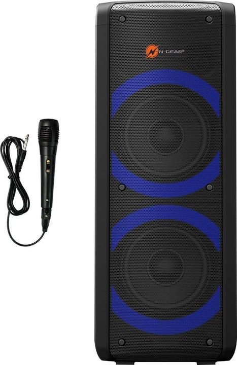 Produktbild N-Gear Let’s go Party Bluetooth Lautsprecher, Soundsystem mit Karaoke Mikrofon, Disco-LEDs (8 h)