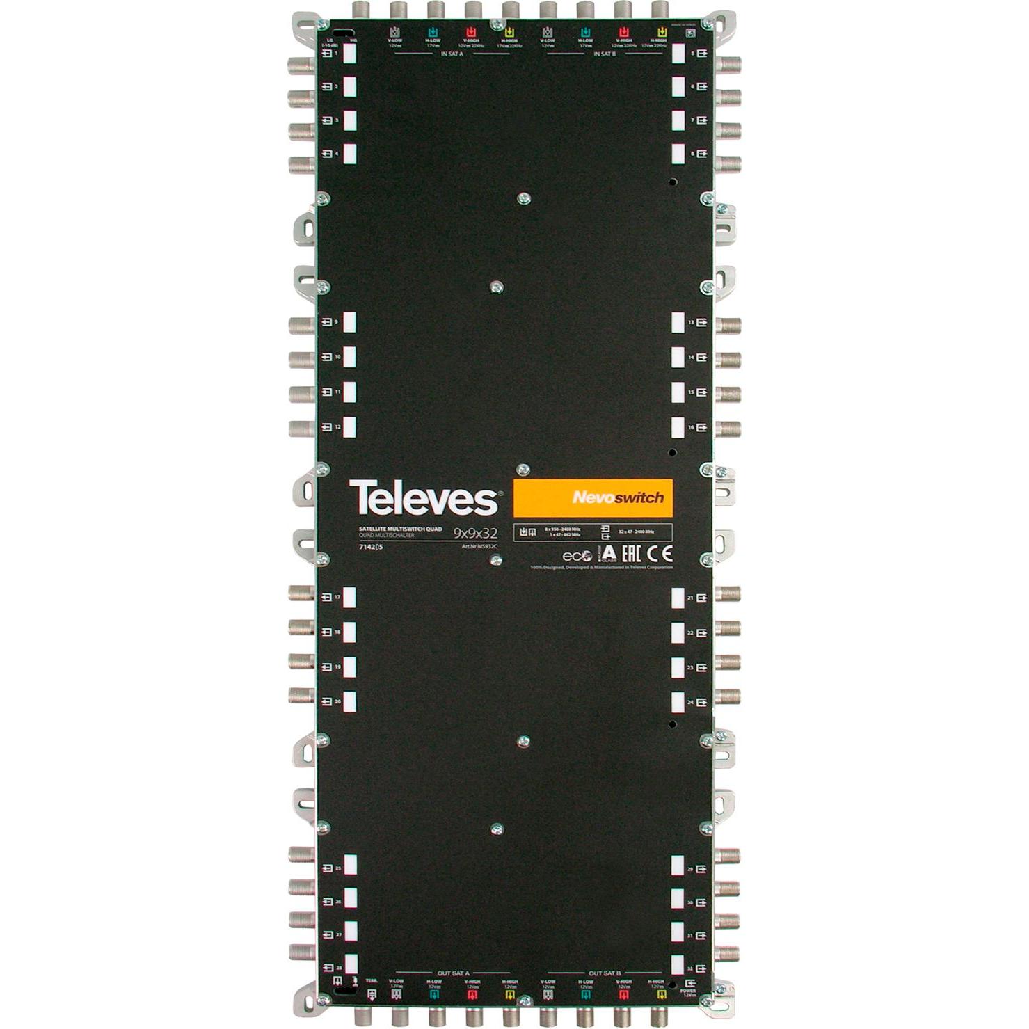 Televes Umschaltmatrix MS 936NCQ 9 Eingänge 36 Ausgänge aktiv Guss (Antennenkabel), Antennenkabel