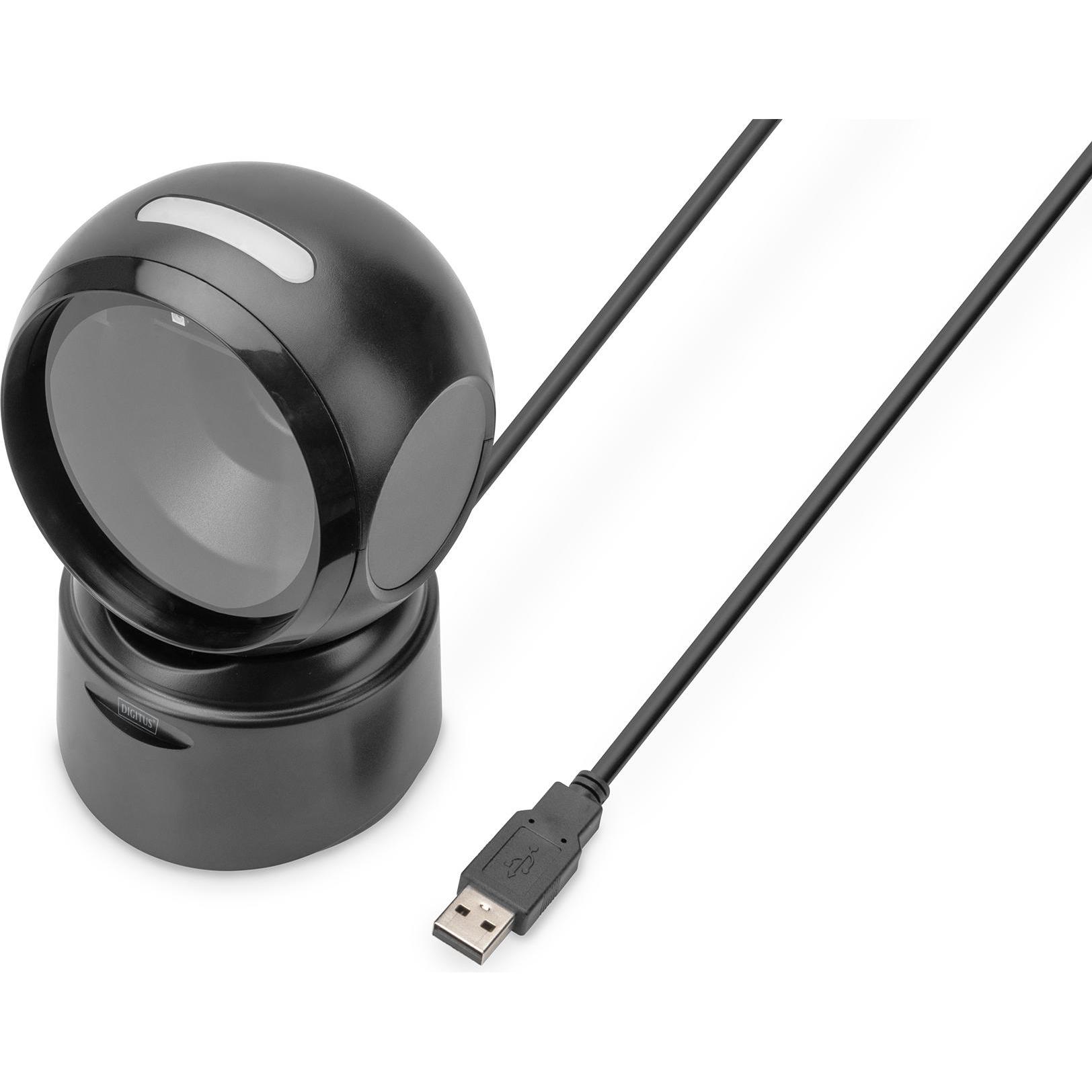 Digitus Scanner di codici a barre 1D 2D Desktop (Codici a barre 2D, Codici a barre 1D, Codice QR), Lettore codice a barre, Nero
