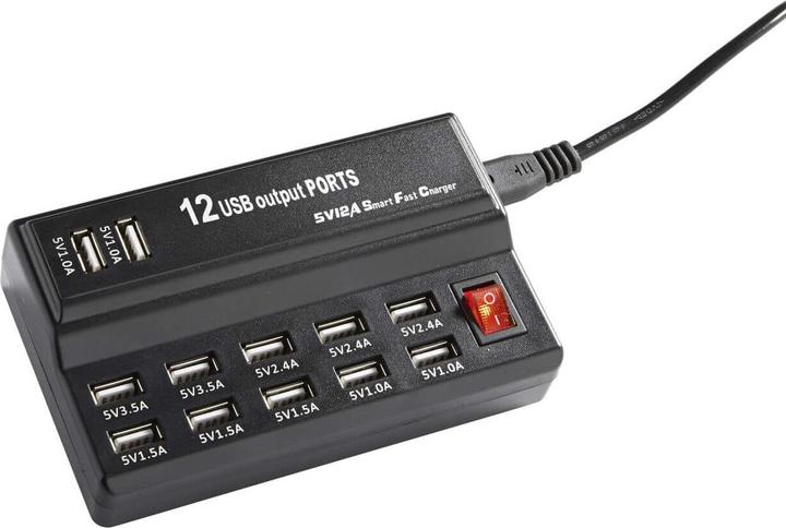 Image du produit Fabas Luce Chargeur multiple USB, 12 ports, avec interrupteur Accessoires 35x80mm Noir (45 W, 12 ports)