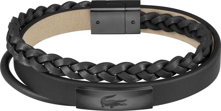 Actual product image Lacoste Fusion Black Leather Bracelet 2040318 (20 cm, Leather, Steel)
