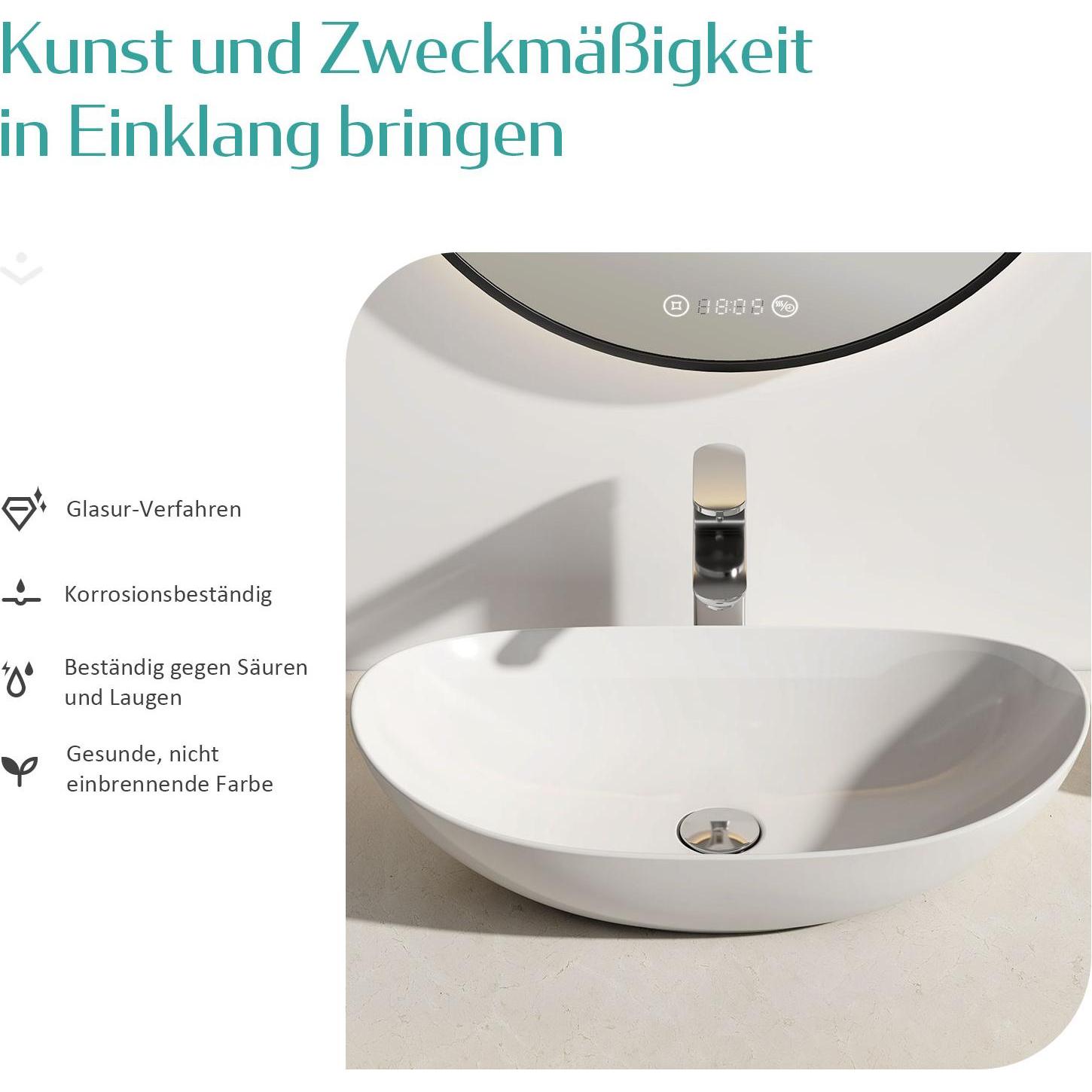 Thumbnail - Emke, Waschbecken, Aufsatzwaschbecken Ovales Waschbecken Keramik Waschbecken Waschtisch Weiss Glänzend 415x 335 x 1 (335...