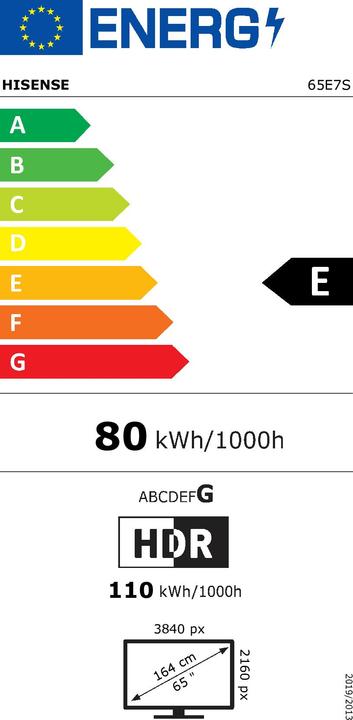 Energy Label Hisense 65E7S (65", QLED, 4K, 2026)