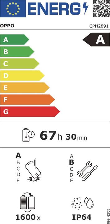 Energy Label OPPO A6k 256GB Schwarz (256 GB, Black, Black, Crystal Black, 6.75", Dual SIM, 4G)