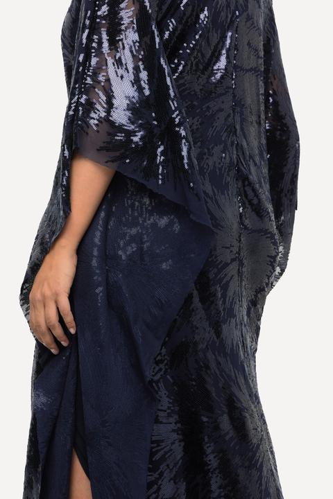 Image du produit Ulla Popken Robe de soirée doublée, esprit cape. Décolleté en V, manches 3/4. Paillettes. (50, 52)