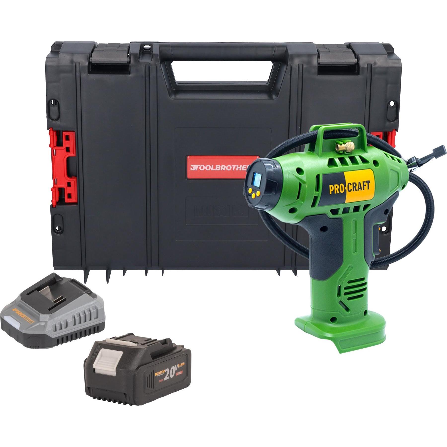Procraft, Compressore, LK20 Akku Kompressor 20 V 11 bar + 1x Akku 4,0 Ah + Ladegerät + RHINO Toolcase