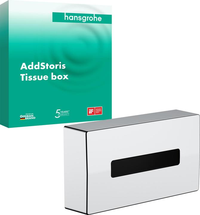 Actual product image hansgrohe HG cosmetic tissue box AddStoris wall mounting chrome