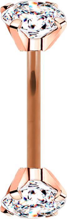 Actual product image Star Piercing Micro banana rose gold inner thread with two crystals silver set (without brass, Surgical steel 316L)