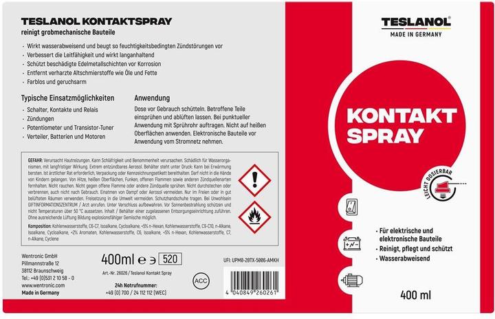 Actual product image Teslanol Contact spray flammable