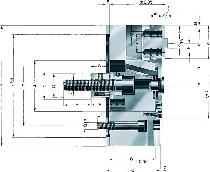 Produktbild Röhm Kraftspannfutter KFD 200, 3-Backen, mit Kreuzversatz, Zylindrische Zentrieraufnahme