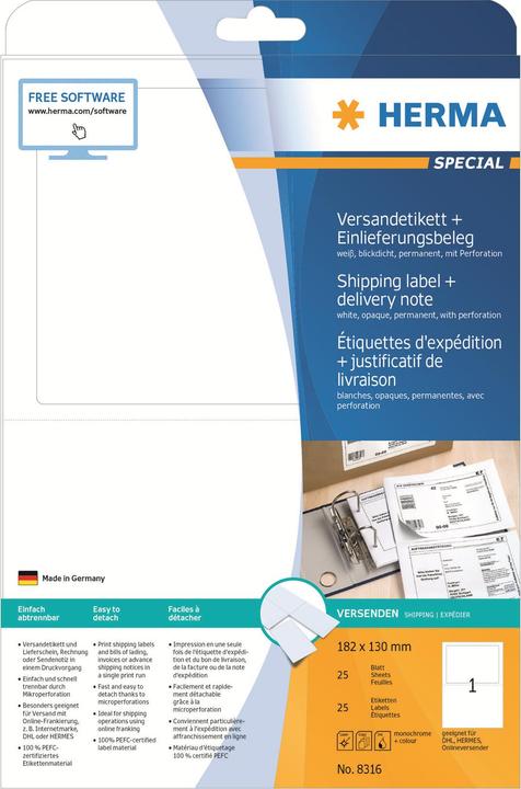 Produktbild HERMA Versandetiketten mit Einlieferungsbeleg