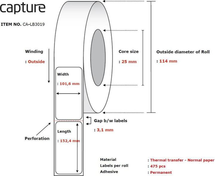 Produktbild Capture Label 101,6 x 152,4, Core 25 (101.60 mm)
