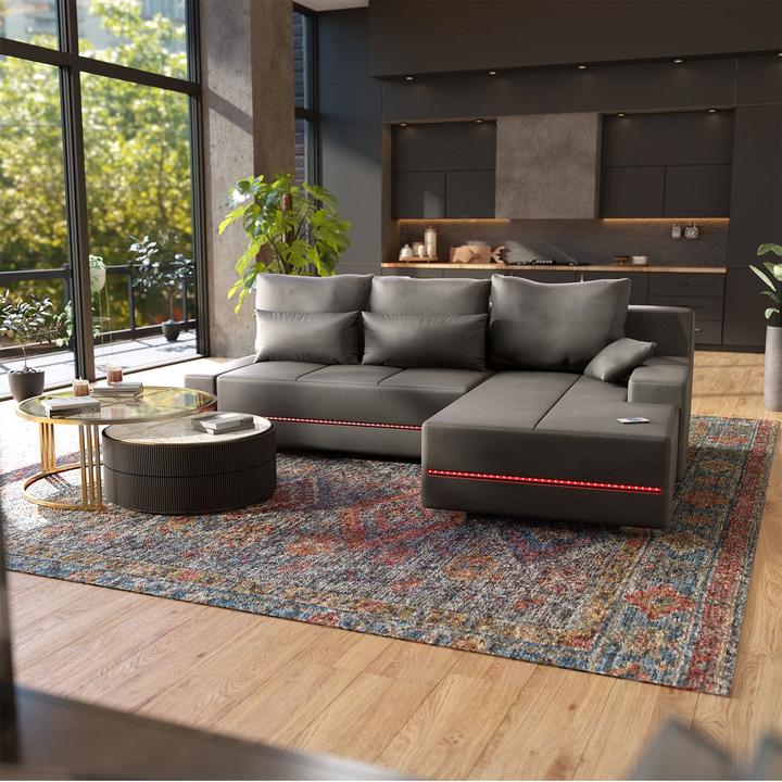 Actual product image Juskys Davos sofa with LEDs & sleep function (Sofa landscape)