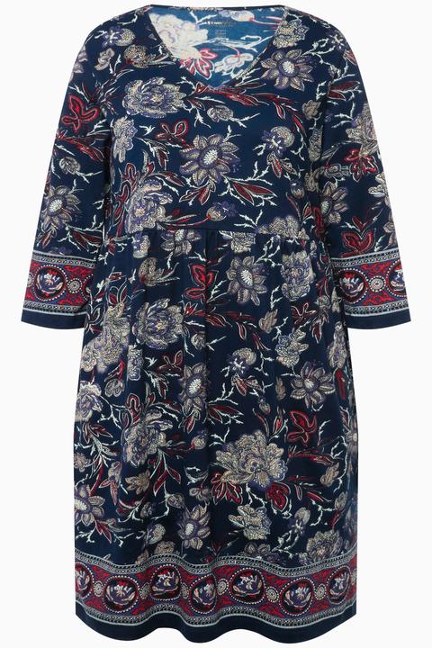 Actual product image Ulla Popken Floral Paisley 3/4 Sleeve Jersey Dress (60)