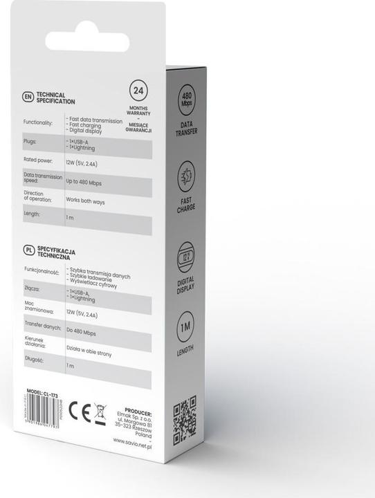 Actual product image Savio Cable USB USB-C - USB-C 1 m Black (SAVKABELCL-174) (1.10 m, USB 2.0, 100 W)