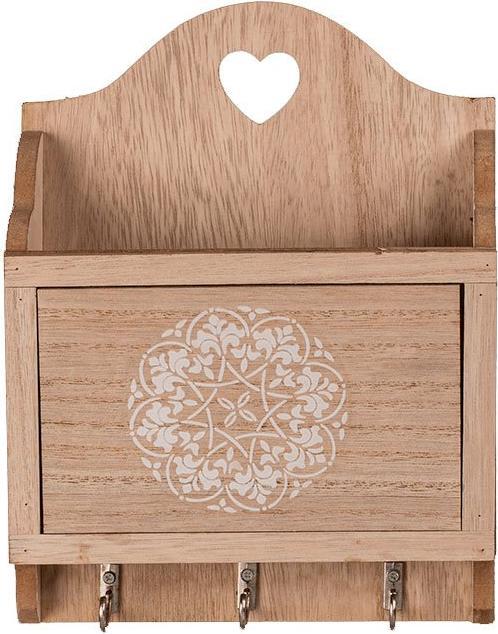 Ootb Natural colored wooden key box with 3 hooks & (18 x 20 cm)