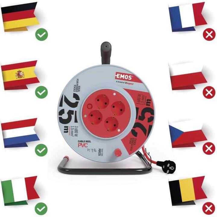 Immagine prodotto Emos Avvolgicavo per uso interno IP20 | Schuko 25 m (25 m, CEE 7/4)