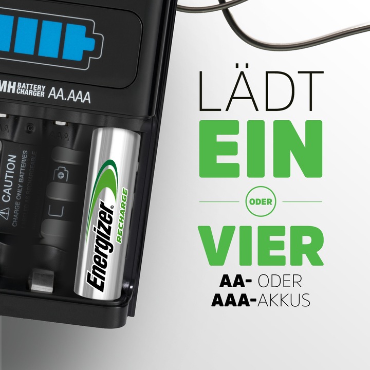 Produktbild Energizer Recharge 1-Hour (4 Stk., AA, AAA, 2300 mAh, Ladegerät inkl. Akku)