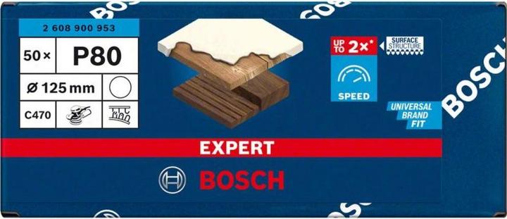 Immagine prodotto Bosch Professional Zubehör Expert C470 Carta abrasiva senza fori per smerigliatrici angolari e trapani, 125 mm, G 80, 50 pz. (80)