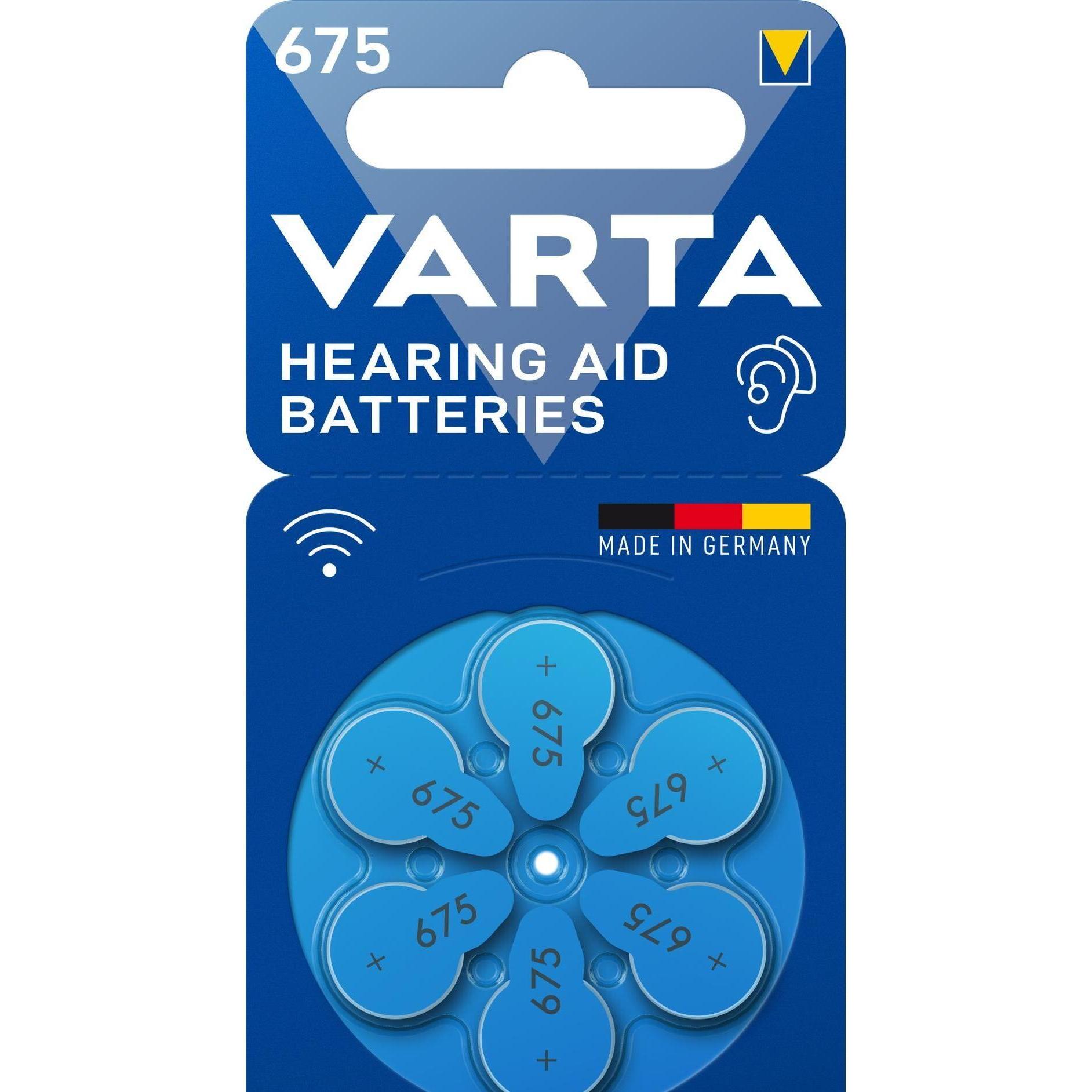 Varta Batterie per apparecchi acustici tipo 675 1,45V (confezione da 6) (6 pz., 675, 640 mAh), Batterie + pile
