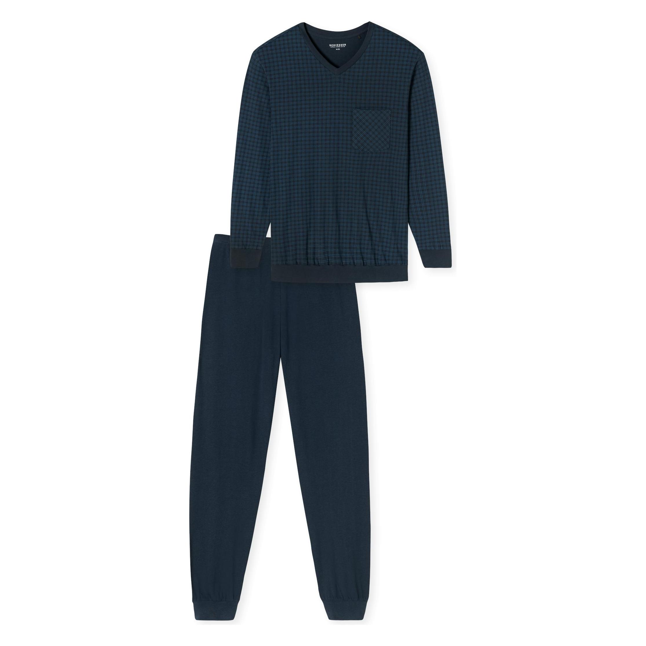 Schiesser, Mannen, Pyjama, Pyjama Comfort Essentials, Blauw, (54, Xl)