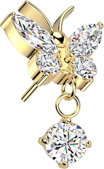 Actual product image Star Piercing Threadless Schmetterling vergoldet Kristalle silber Anhänger Kristall silber (without brass, Titanium)