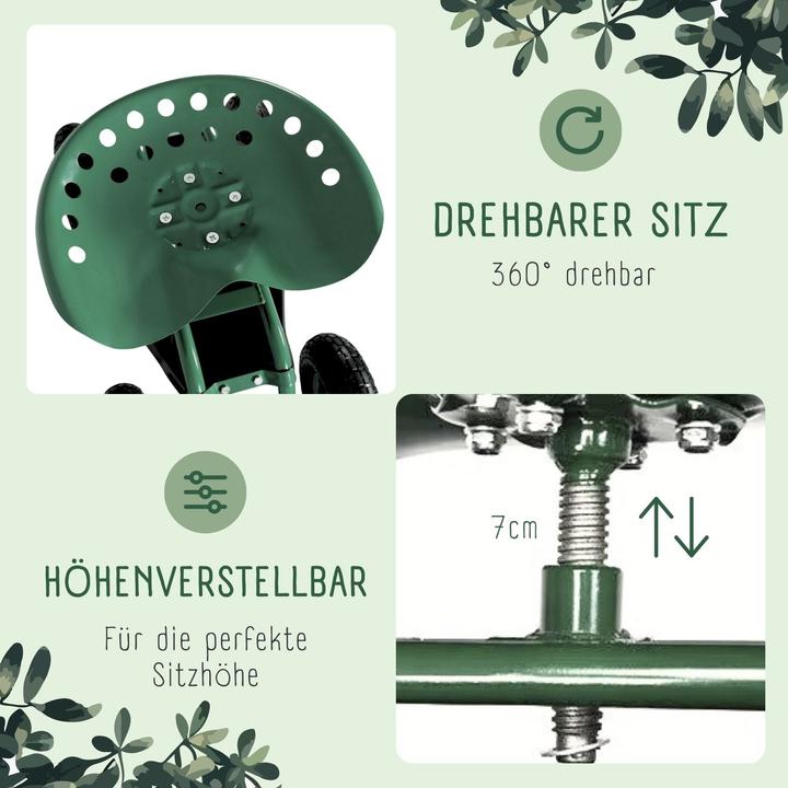 Produktbild Hermex Fahrbarer Gartensitz Rollsitz Gartenhocker Gartenwagen Sitzwagen (130 kg)