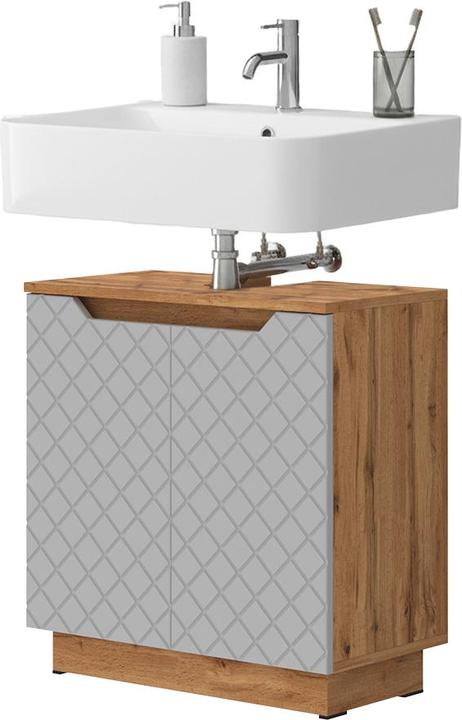 Actual product image Vicco Waschbeckenunterschrank Lotta, Eiche/Grau mit Kachelstruktur, 59.8 x 62.1 cm mit 2 Türen (59.80 x 32 x 62.10 cm)