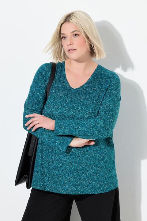 Image du produit Ulla Popken T-shirt imprimé, coupe évasée, décolleté en V et manches 3/4 (50, 52)