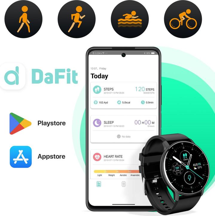 Actual product image North Edge Smartwatch with activity tracker, silicone strap - Black