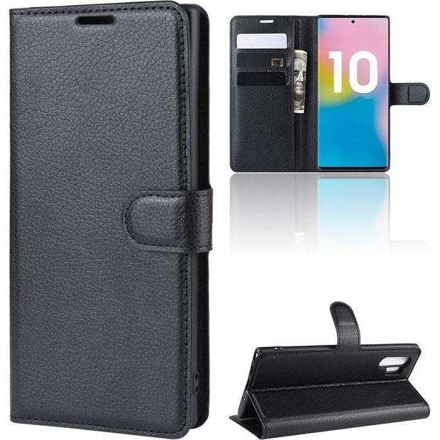 Thumbnail - MU Classic Litchi Leder Bookcover Series (Samsung Galaxy Note 10+), Smartphone Hülle, Schwarz