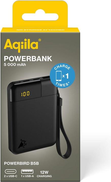 Produktbild Aqiila Powerbird B5B - Powerbank 5000 mAh, 12W - Black (5000 mAh, 12 W, 18.50 Wh)