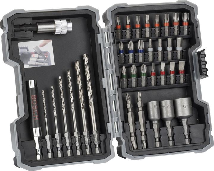 Bosch Professional Zubehör 35-teiliges Set mit Bohrern+Schrauberbits, HSS-G, Extra Hard, PH, PZ, SL, H, T (2,5/3,0/3,5/4,0/5,0/6,0 mm, 8/10/13 mm)