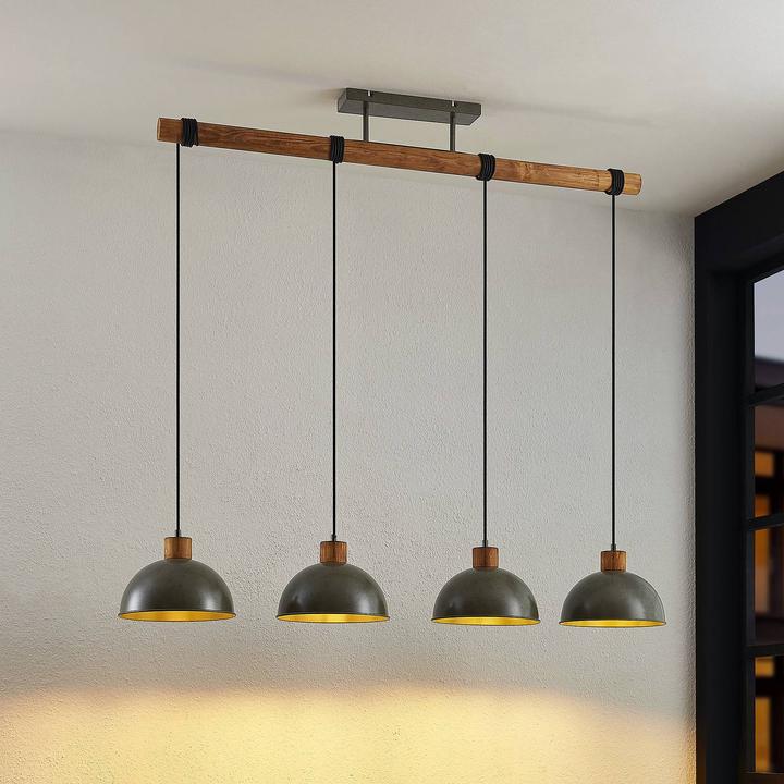 Produktbild Lindby Durbis 4 Pendelleuchte Dark Grey/Wood (E27)