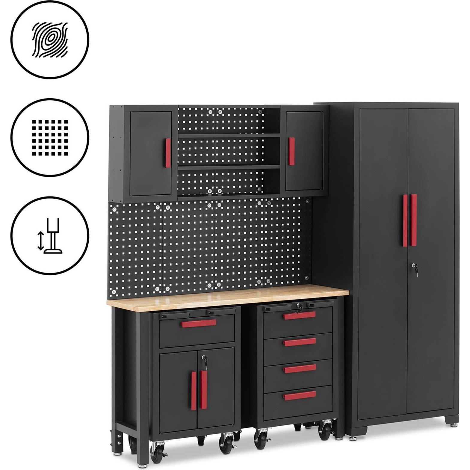 Thumbnail - MSW, Werkstattschrank, Werkstattschrank modular 132 x 42,7 x 2,5 cm Platte Lochwand 2 Rollcontainer (19 cm, 20.70 cm)