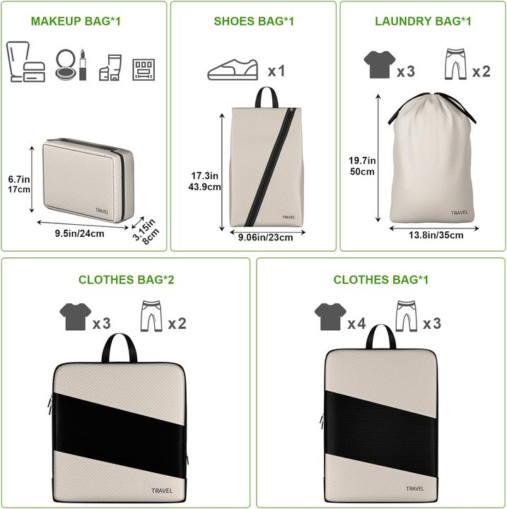 Actual product image Only-Bags.Store 6 compression packing cubes for suitcases, expandable storage bags for travelling items