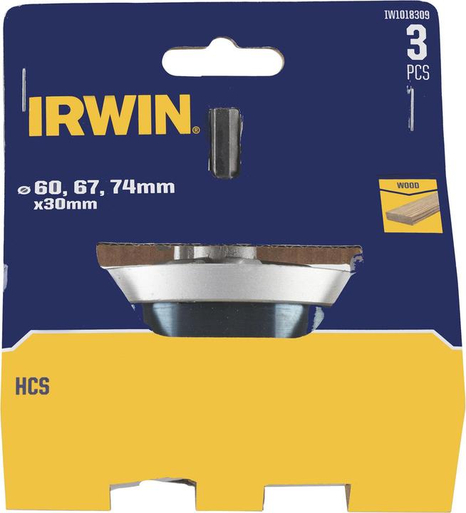 Image du produit Irwin OTWORNICE DO DREWNA HCS 60, 67 i 74mm x 30mm do drewna z trzpieniem mocującym i wiertłem centr (74 millimètres)