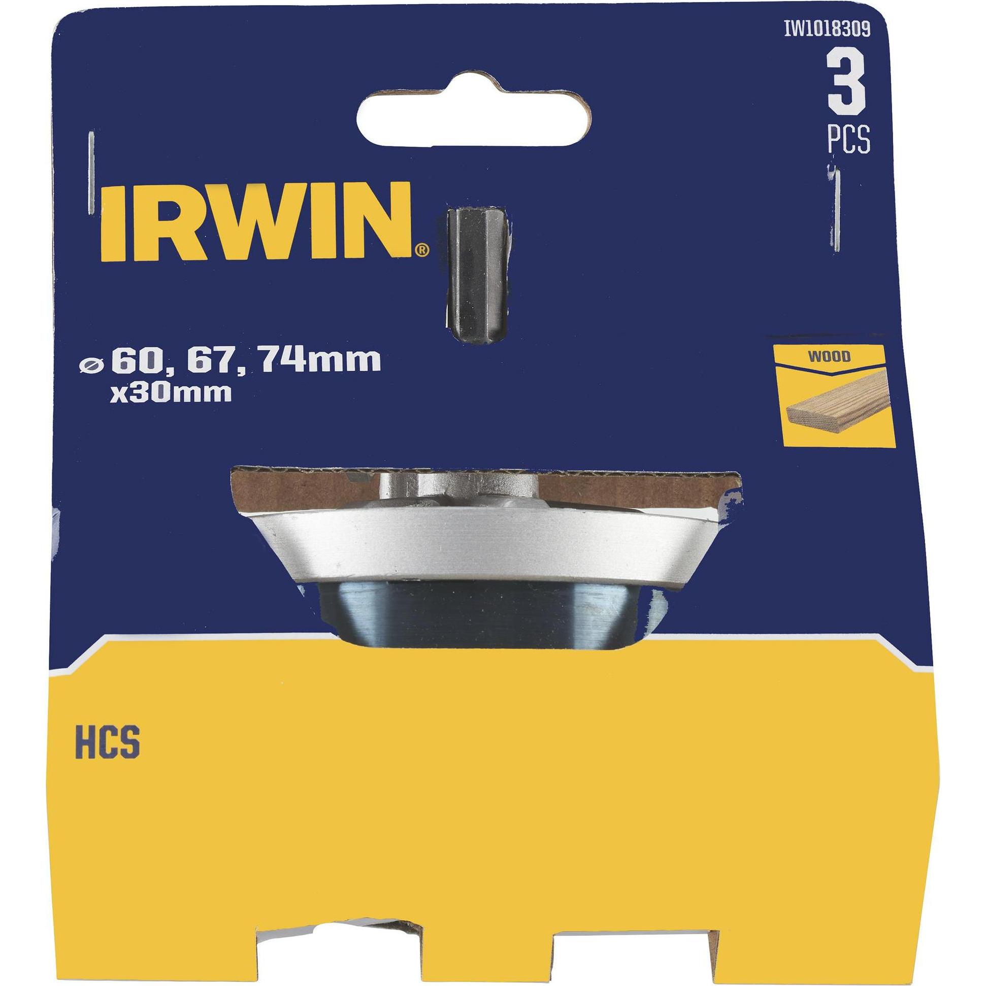 Irwin, Lochsäge, OTWORNICE DO DREWNA HCS 60, 67 i 74mm x 30mm do drewna z trzpieniem mocującym i wiertłem centr (67 Mill...