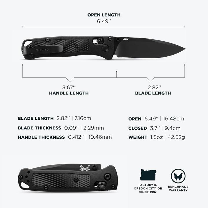 Actual product image Benchmade Mini Bugout Black Plain (7.16 cm)