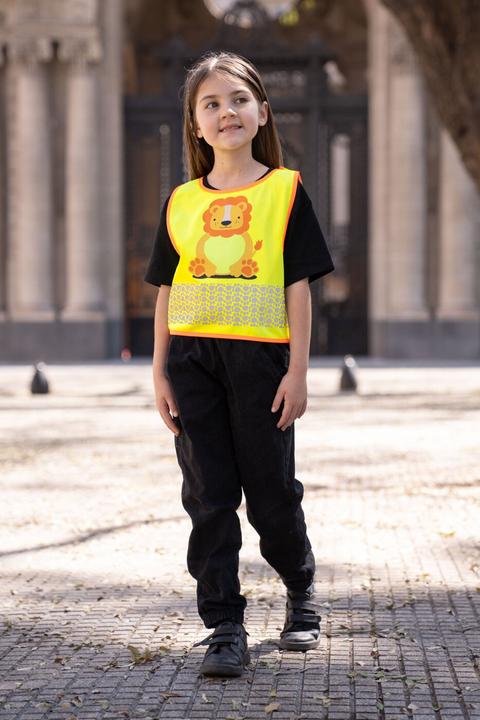 Produktbild Korntex Kinder Warnweste Gelb/Löwe Wildlife CO2 Neutral Hautsicherheit XXS EN 17353 ® FUNLIONYW (XXS)