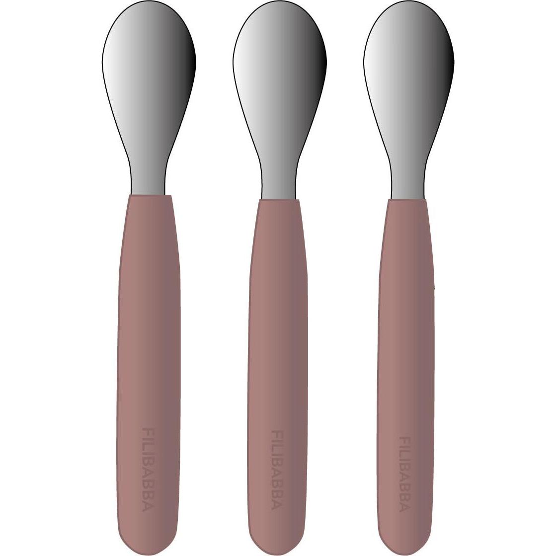 Filibabba, Kindergeschirr + Kinderbesteck, Silikonlöffel 3er-Pack - Rose